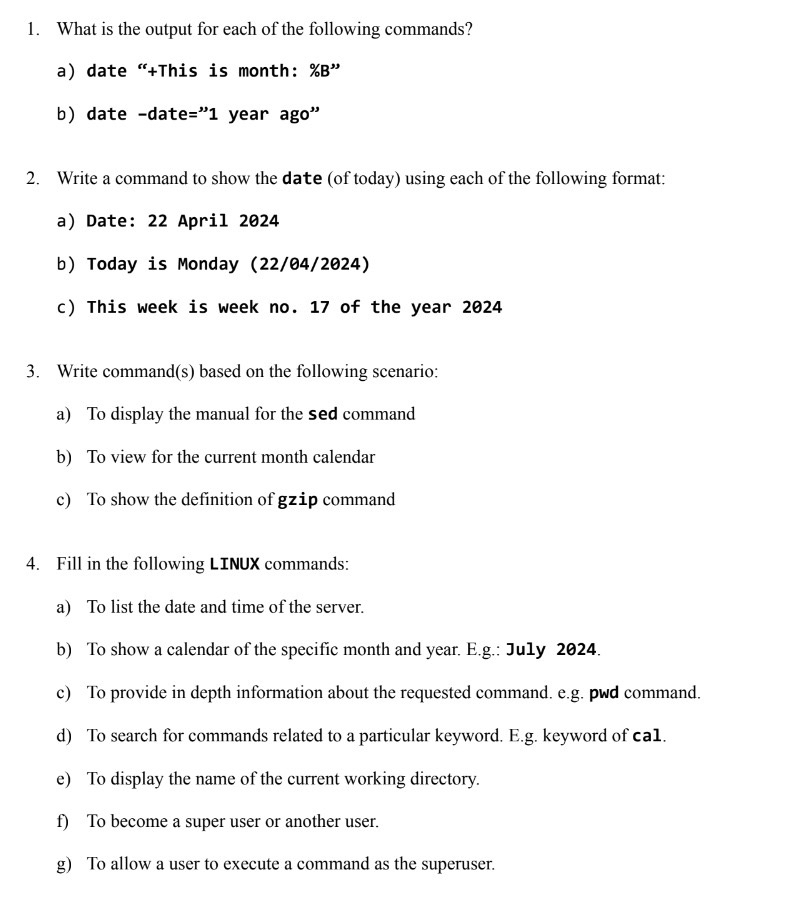 What is the output for each of the following