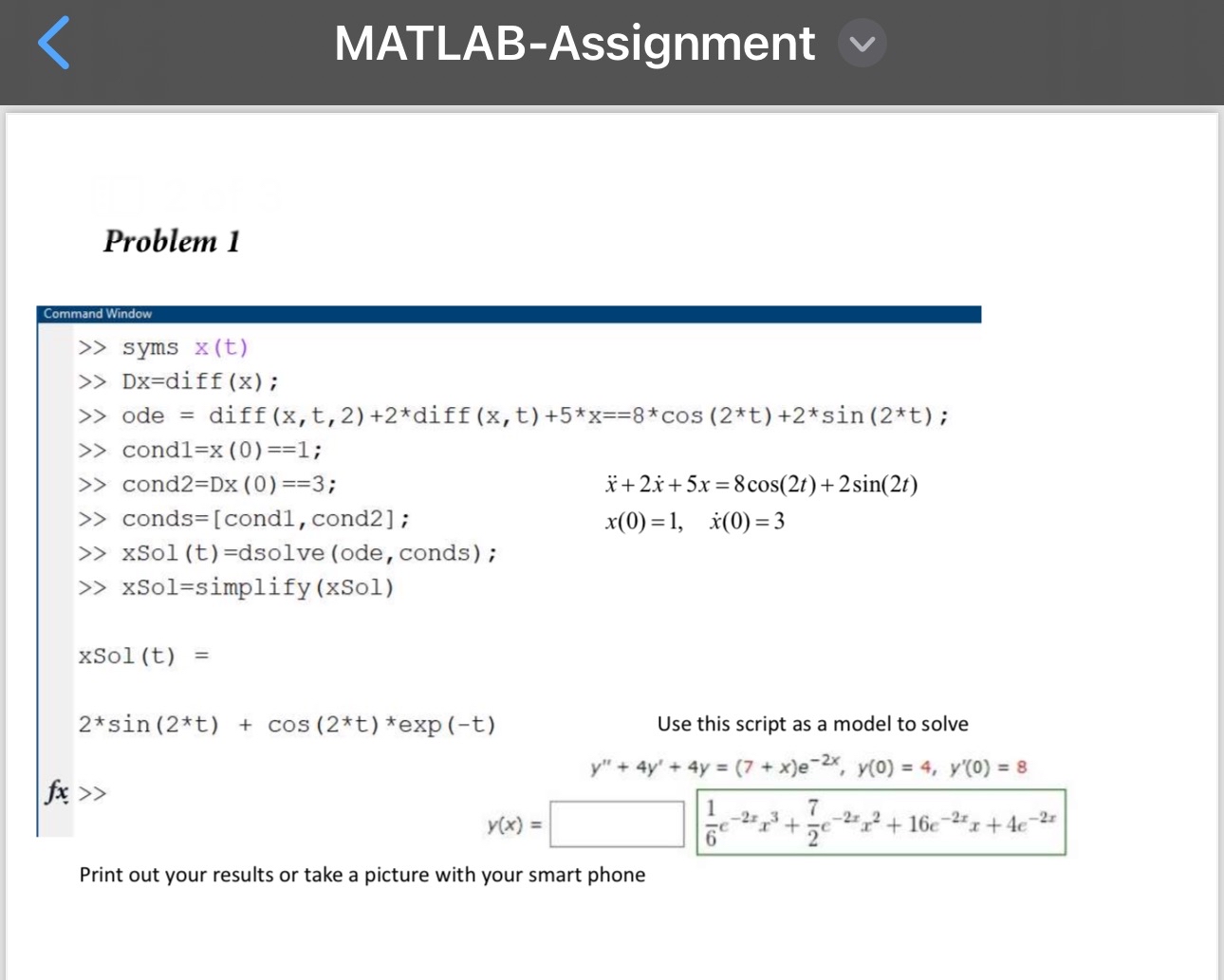 MATLAB - Assignment Differantial equations