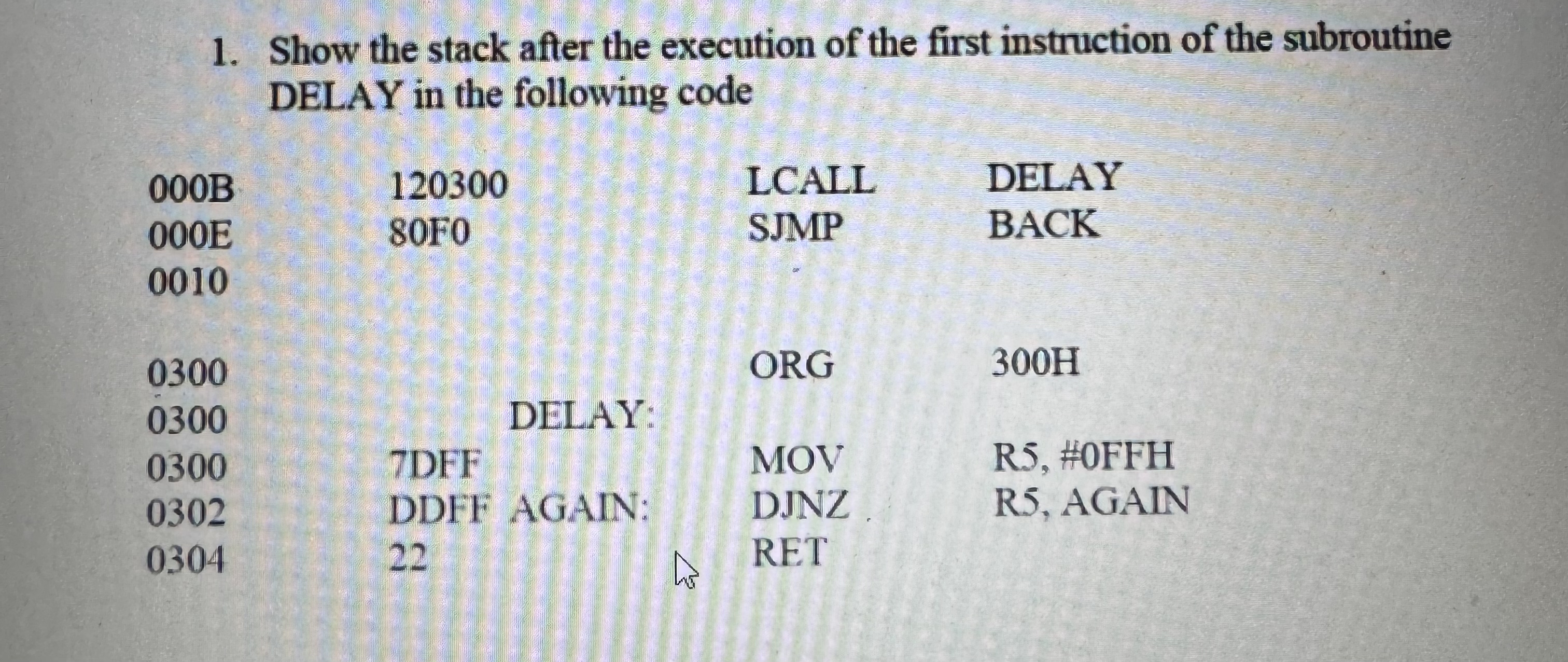 Show the stack after the execution of the first