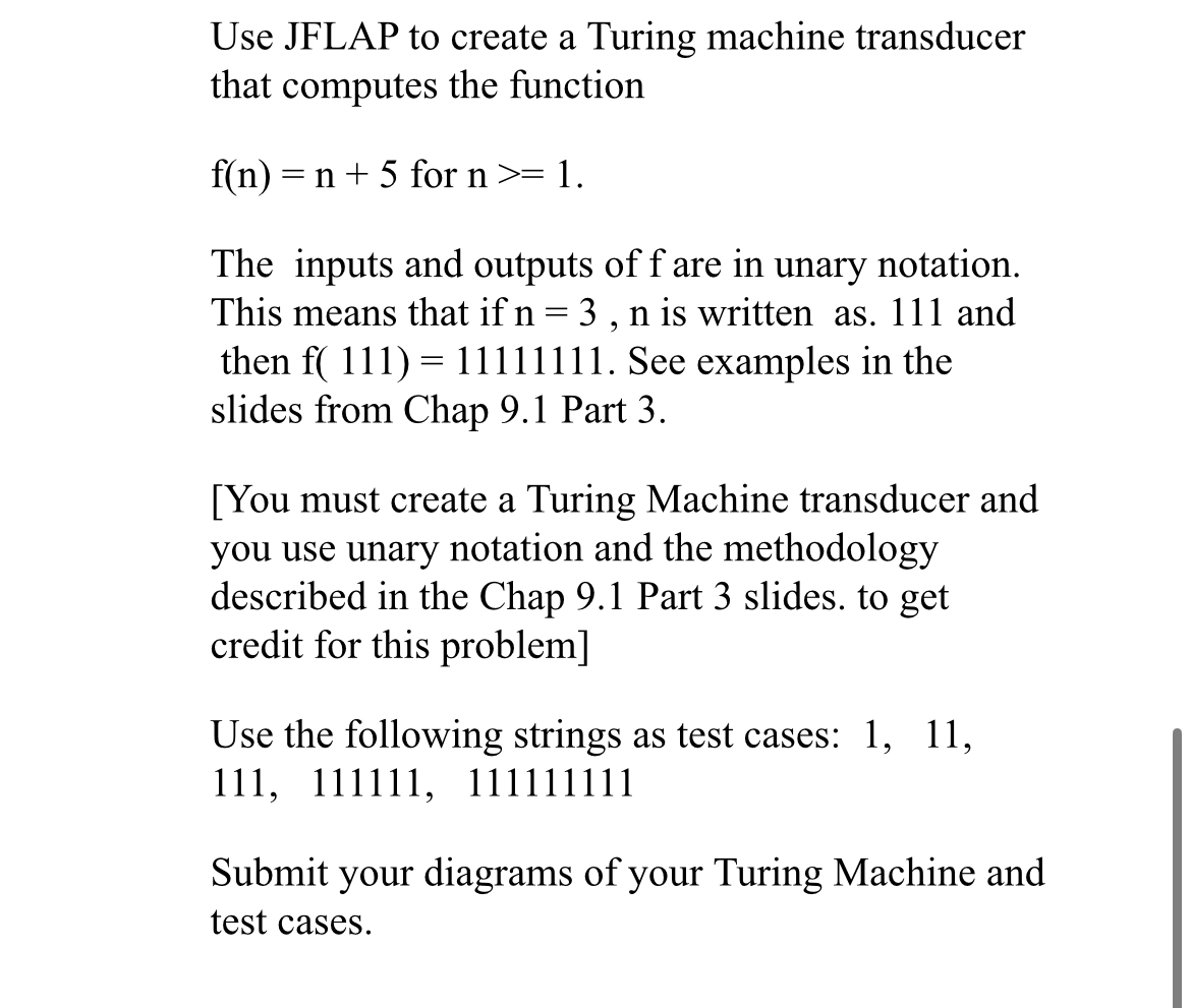 Use JFLAP to create a Turing machine transducer