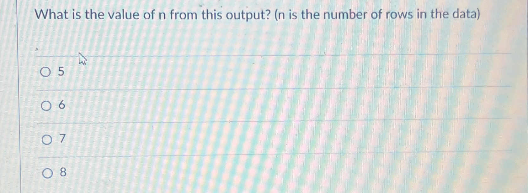 What is the value of n from this output? ( n is
