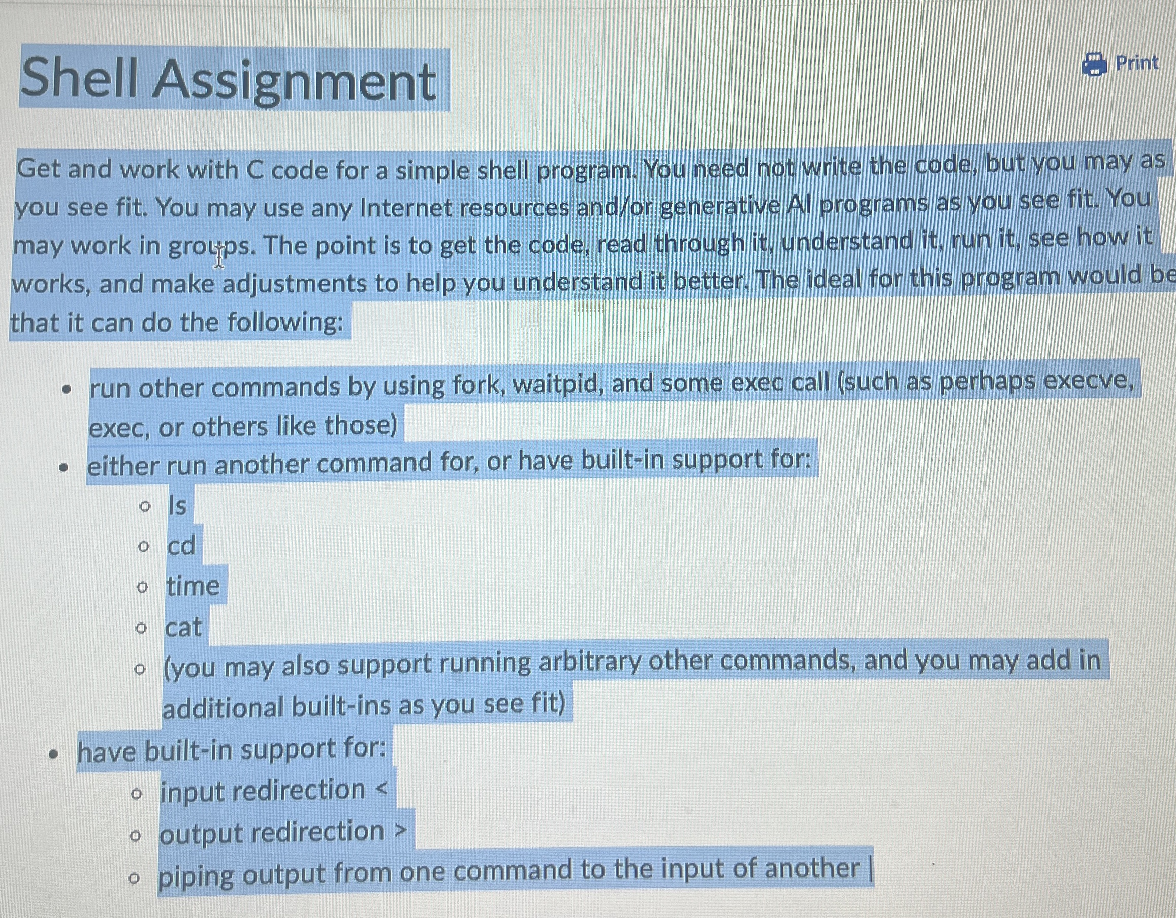 Shell Assignment Get and work with C code for a