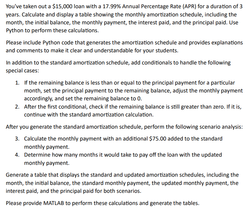 You've taken out a \ ( \ $ 1 5 , 0 0 0 \ ) loan