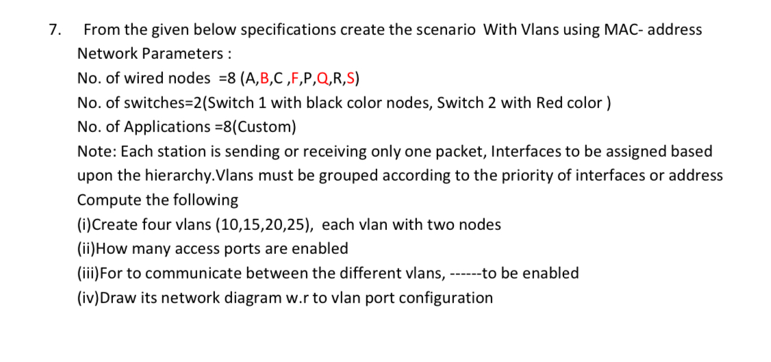 From the given below specifications create the