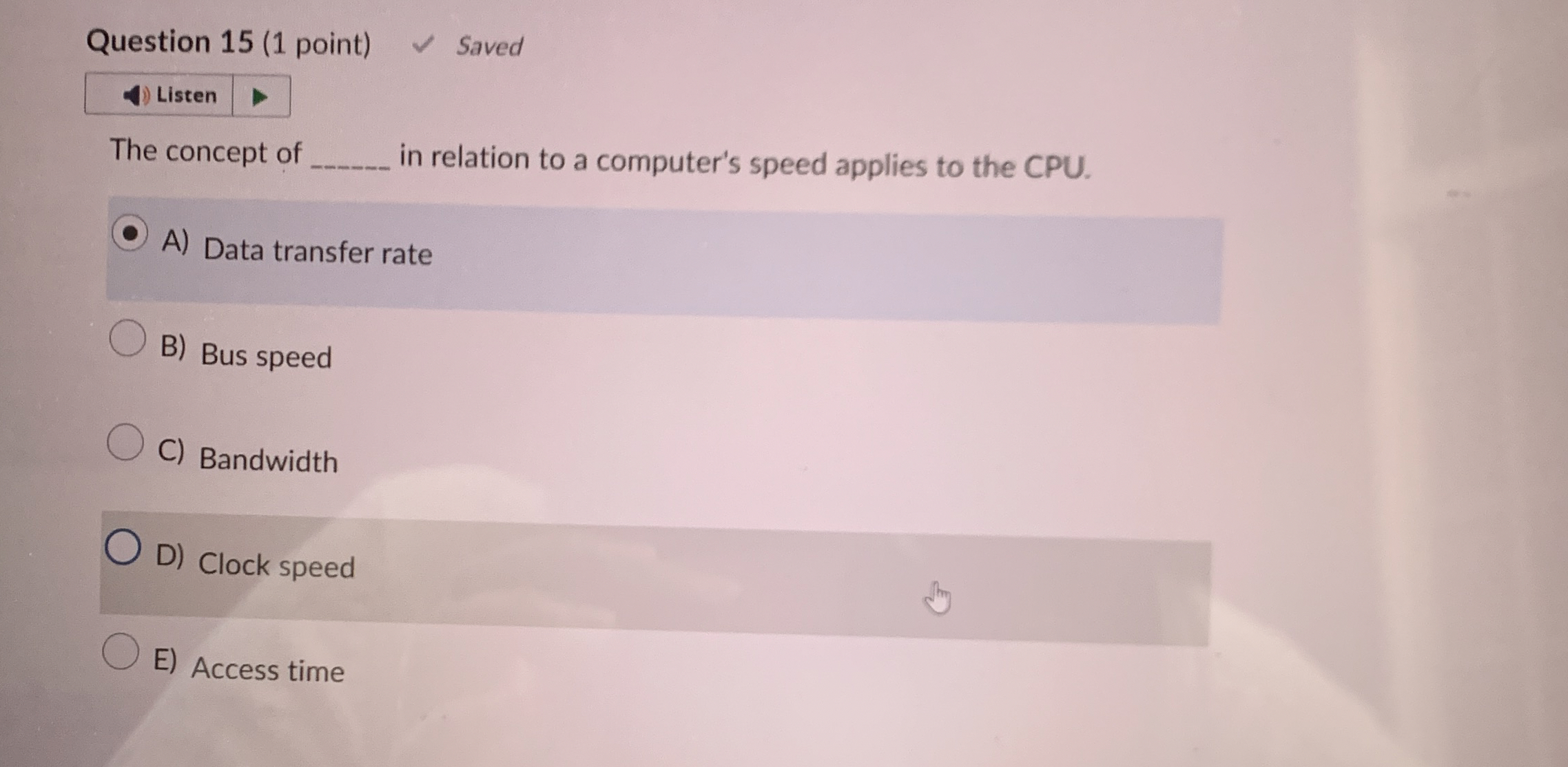 Question 1 5 ( 1 point ) The concept of in