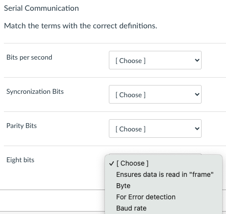 Serial Communication Match the terms with the
