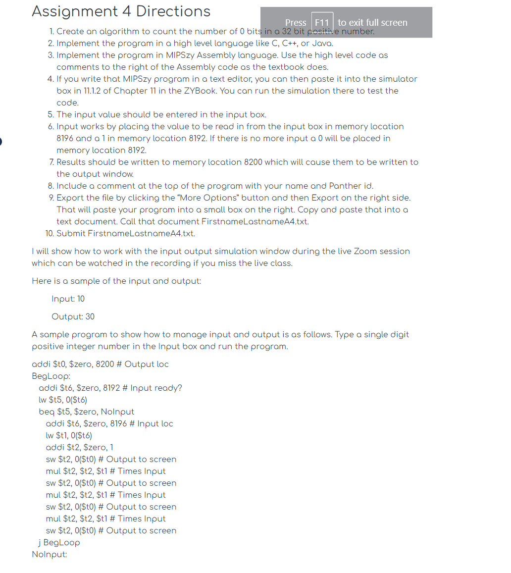 Assignment 4 Directions Create an algorithm to
