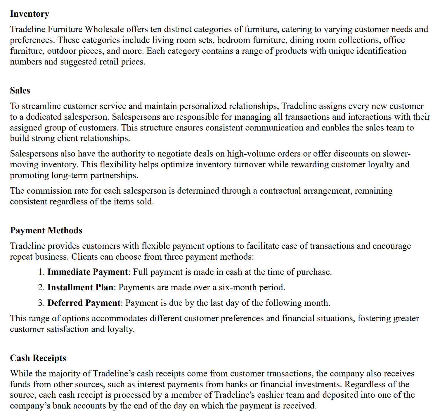 Inventory Tradeline Furniture Wholesale offers