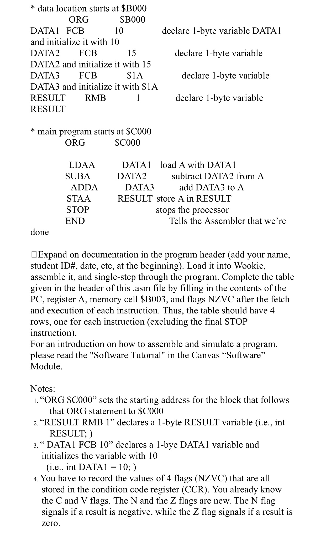 data location starts at $ B 0 0 0 ORG , $ B 0 0 0
