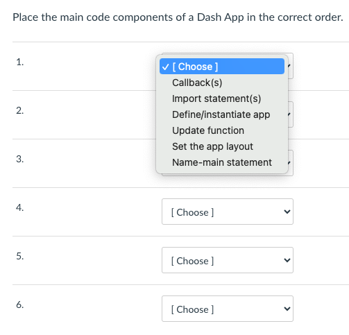 Place the main code components of a Dash App in