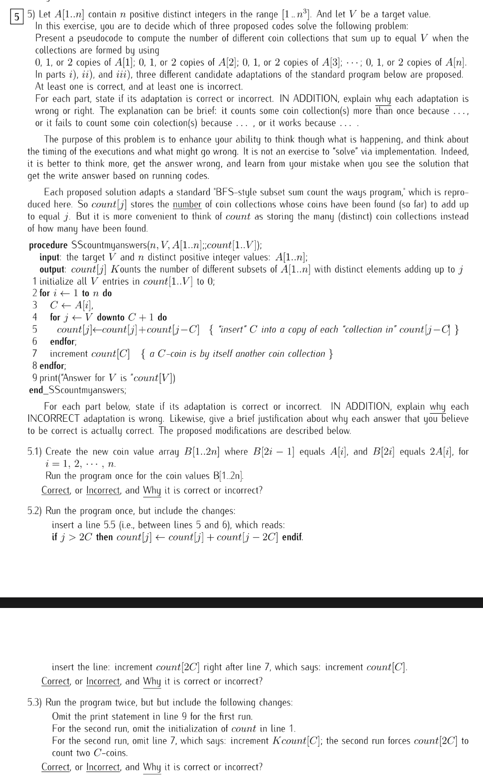 5 5 ) Let \ ( A [ 1 . . n ] \ ) contain \ ( n \ )