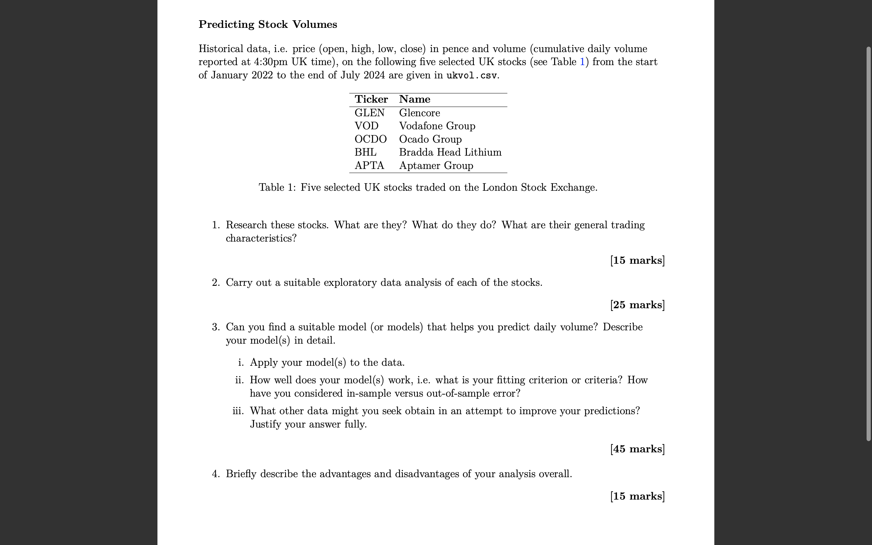 Predicting Stock Volumes Historical data, i . e .