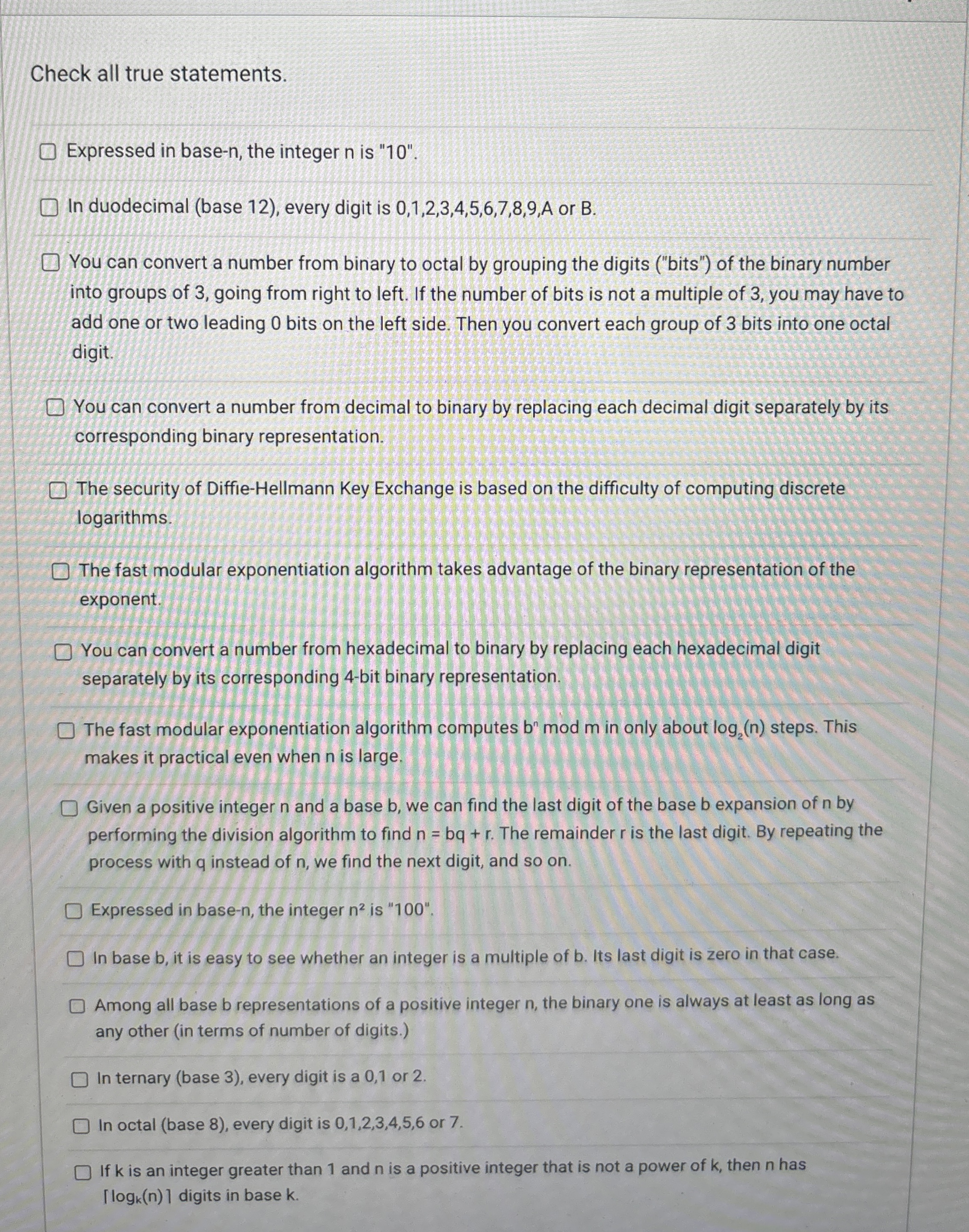 Check all true statements. Expressed in base - n