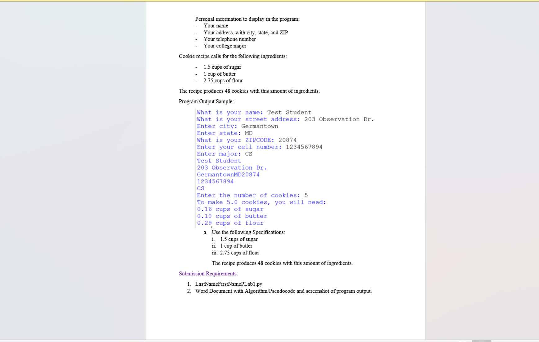 Personal information to display in the program:
