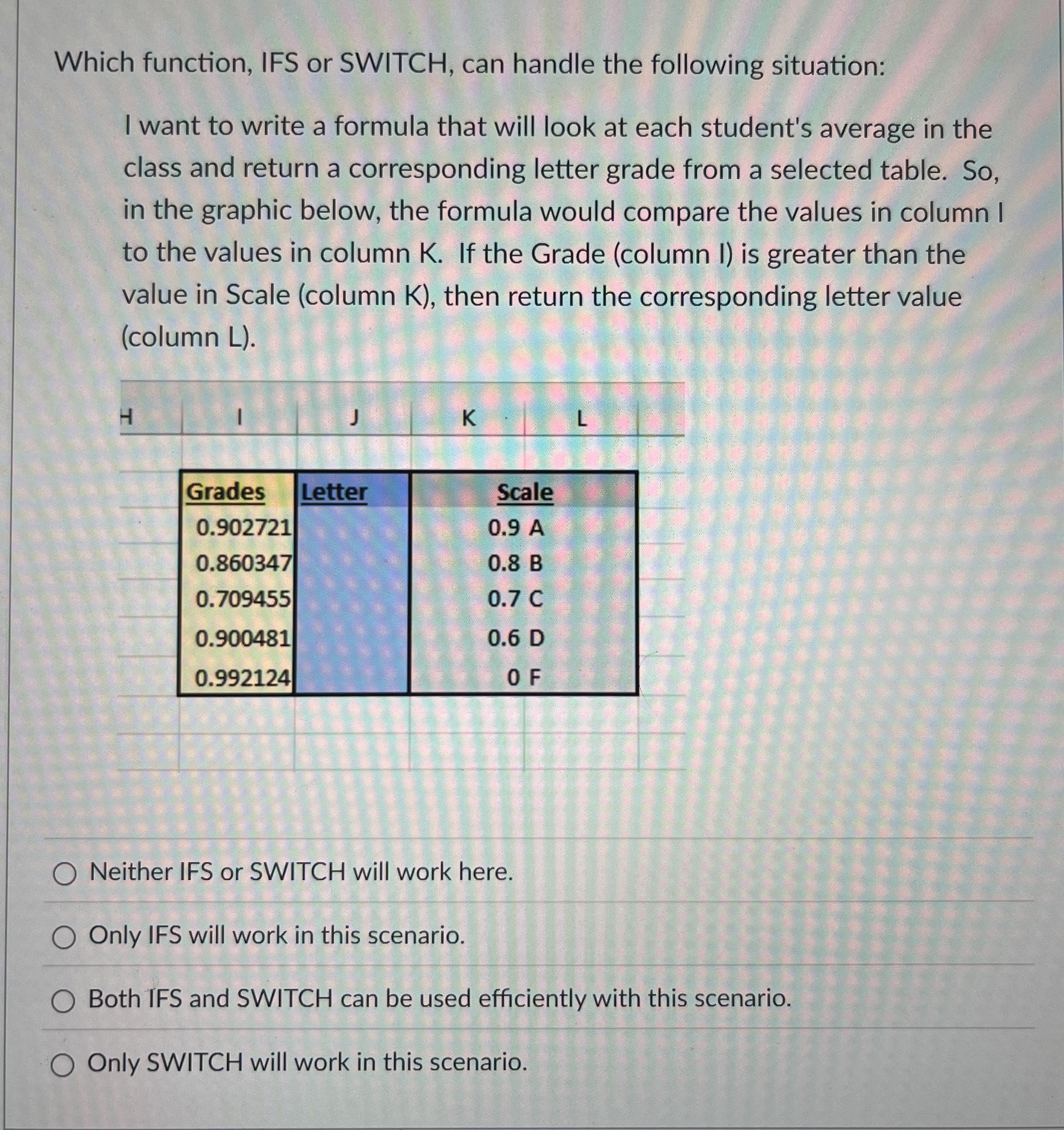 Which function, IFS or SWITCH, can handle the