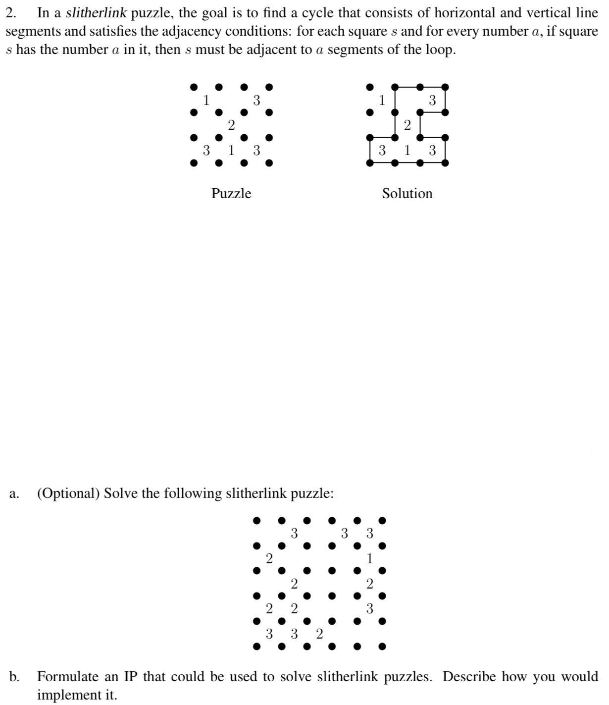 In a slitherlink puzzle, the goal is to find a