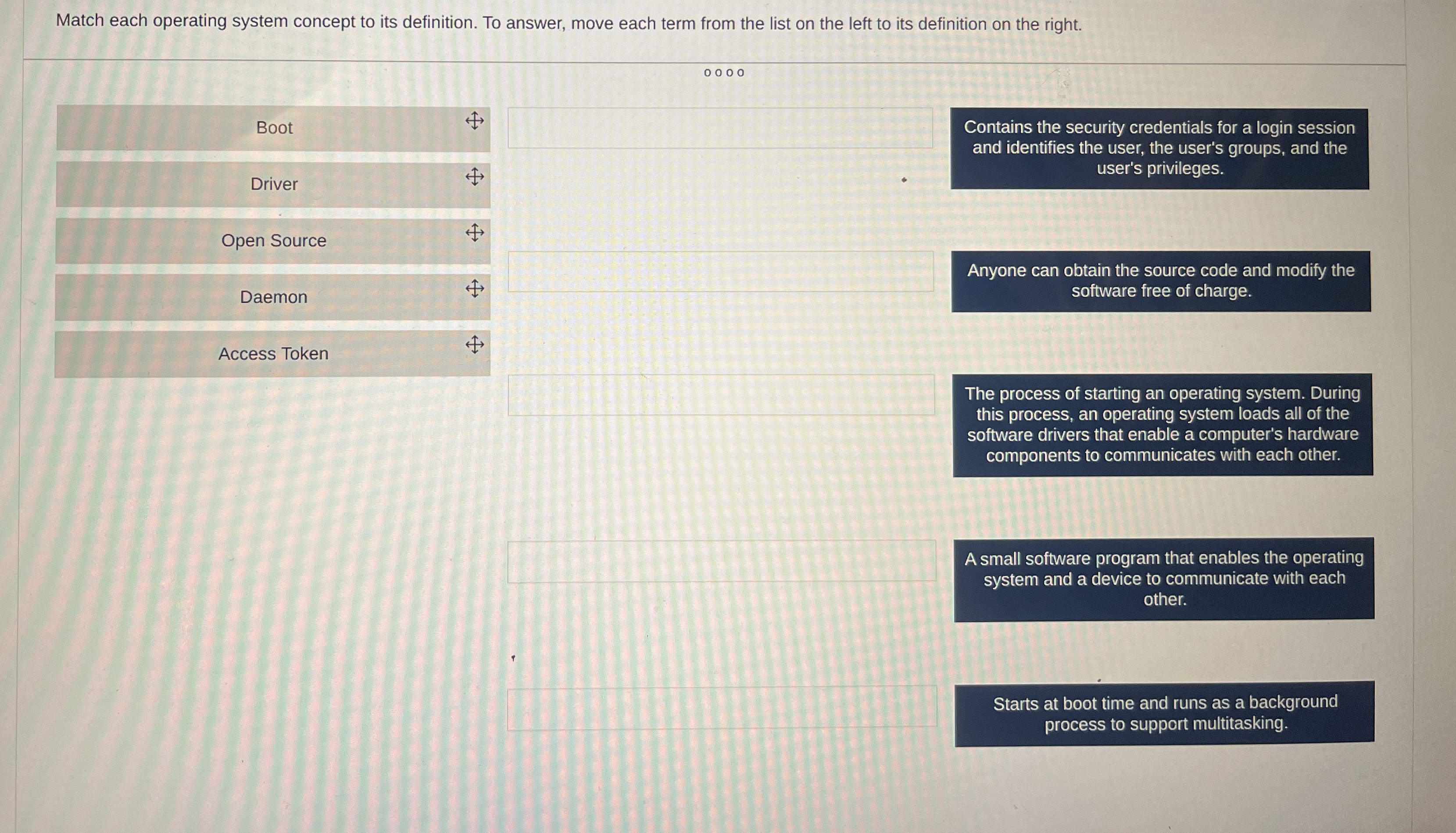 Match each operating system concept to its