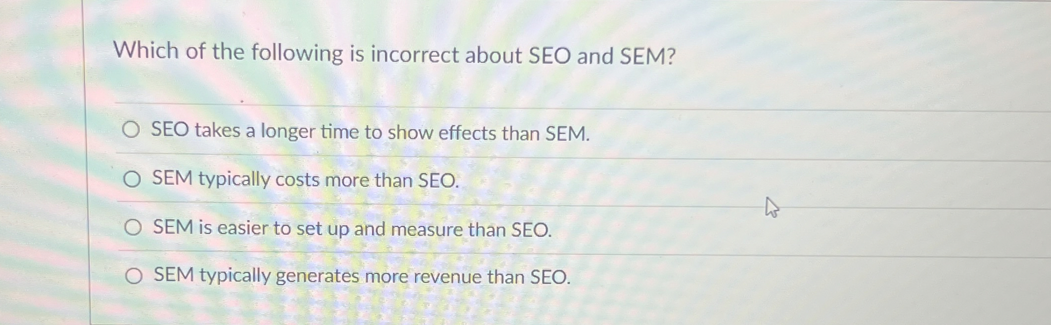 Which of the following is incorrect about SEO and