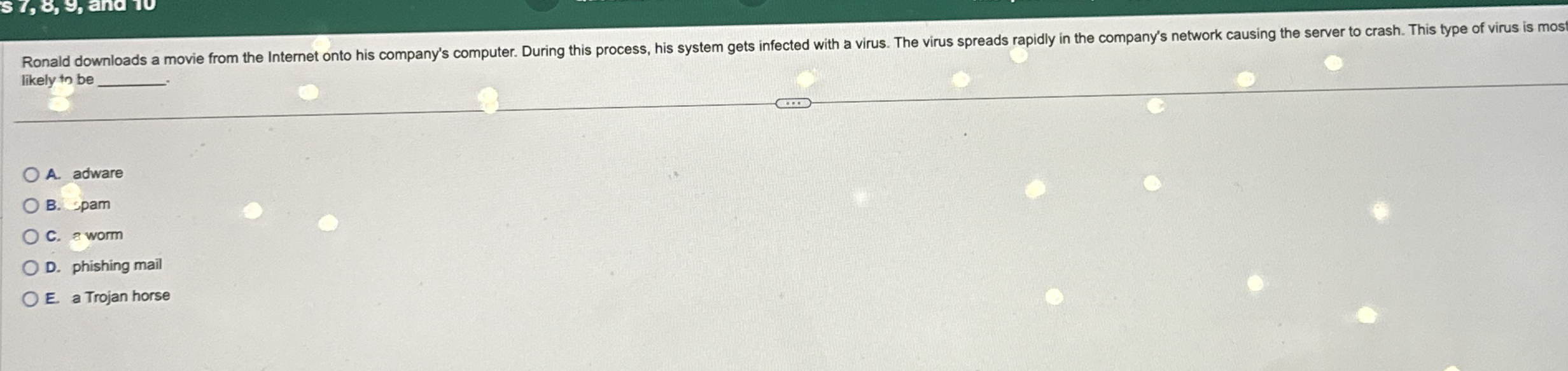 likely to be A . adware B . spam C . a worm D .