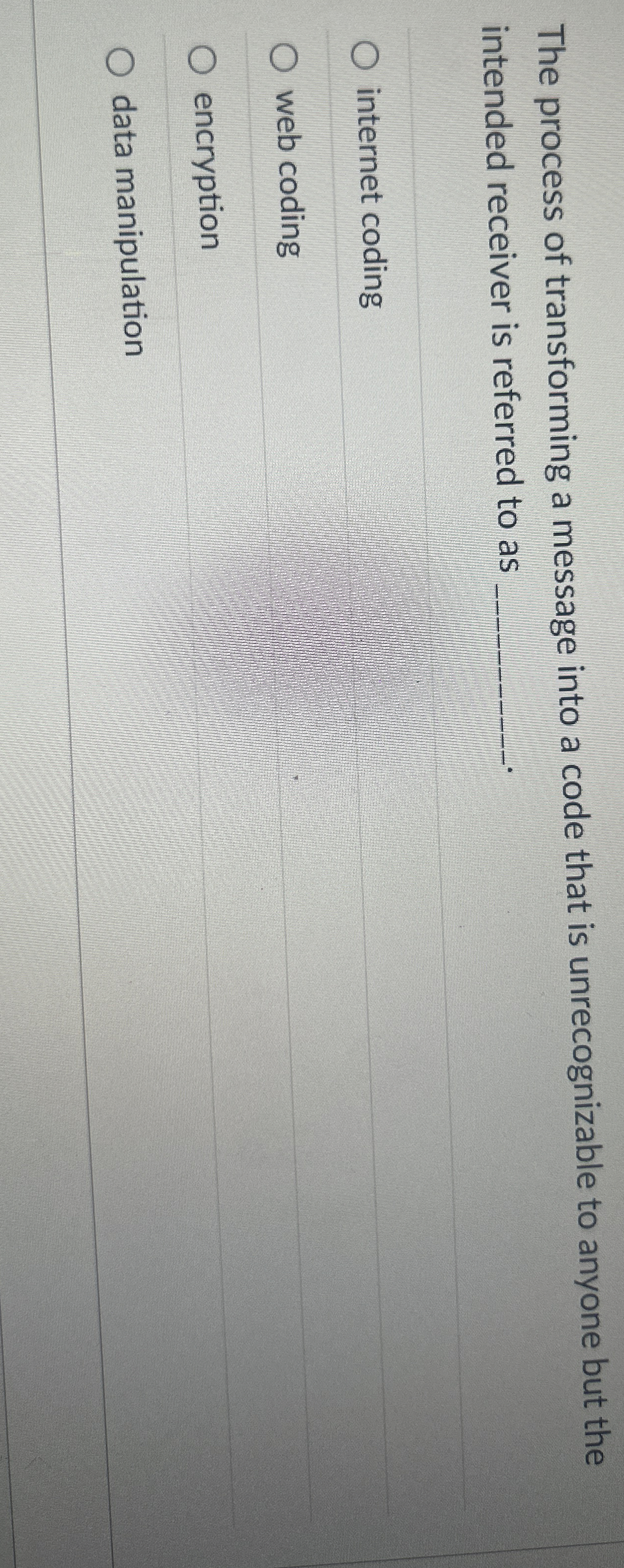 The process of transforming a message into a code