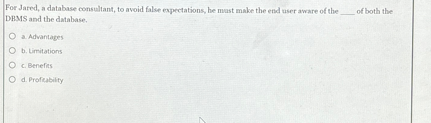 For Jared, a database consultant, to avoid false