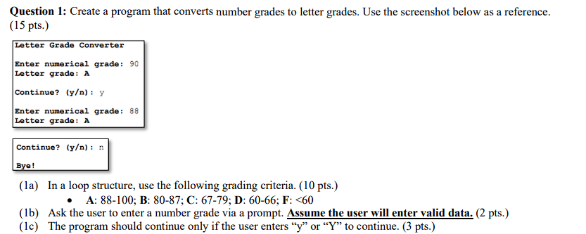 Question 1 : Create a program that converts