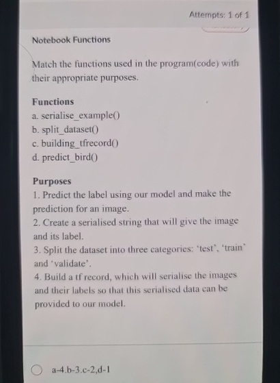 Attempts: 1 of 1 Notebook Functions Match the