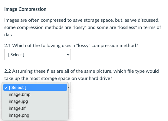 2 . 1 Which of the following uses a "lossy"