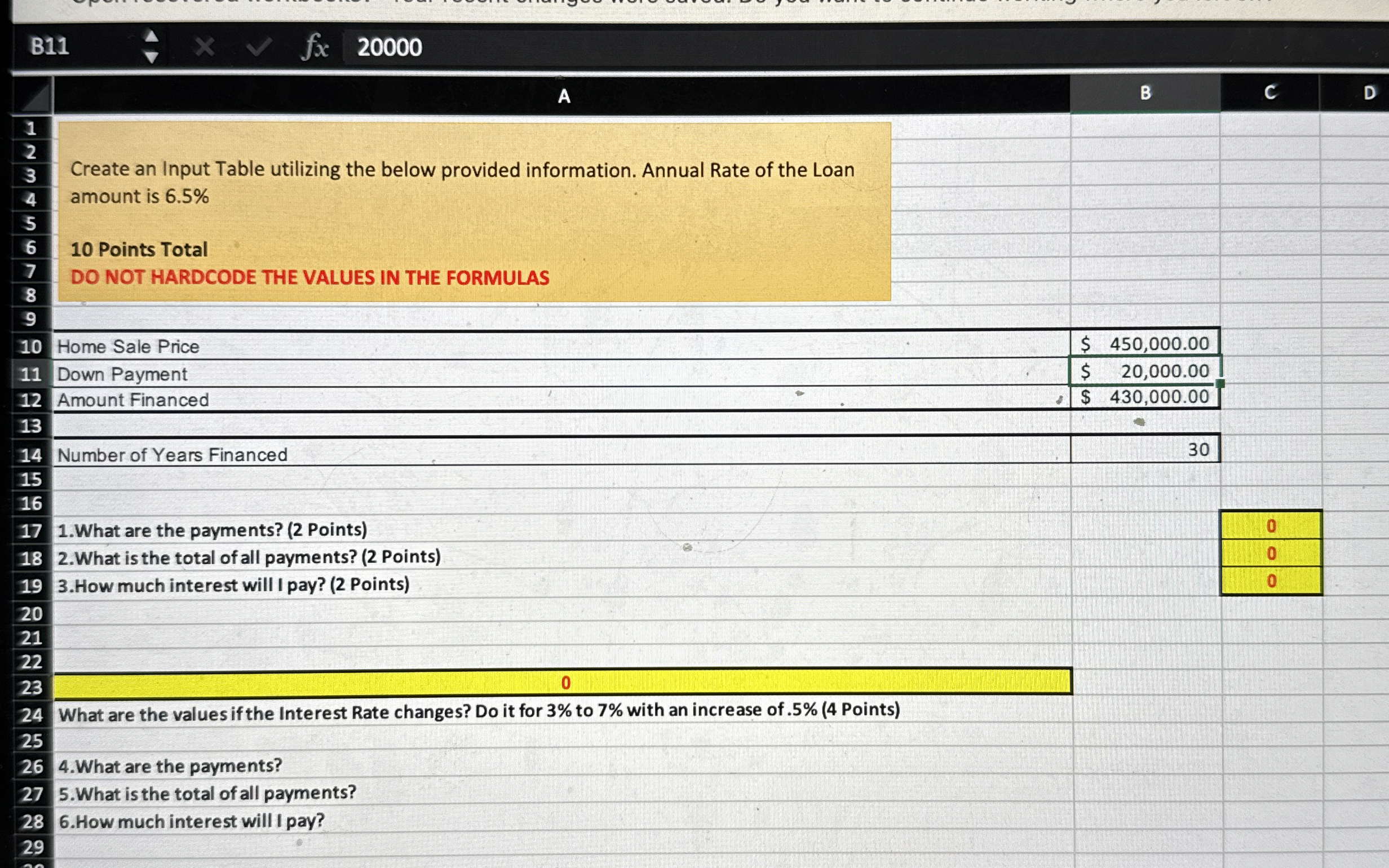 Create an Input Table utilizing the below