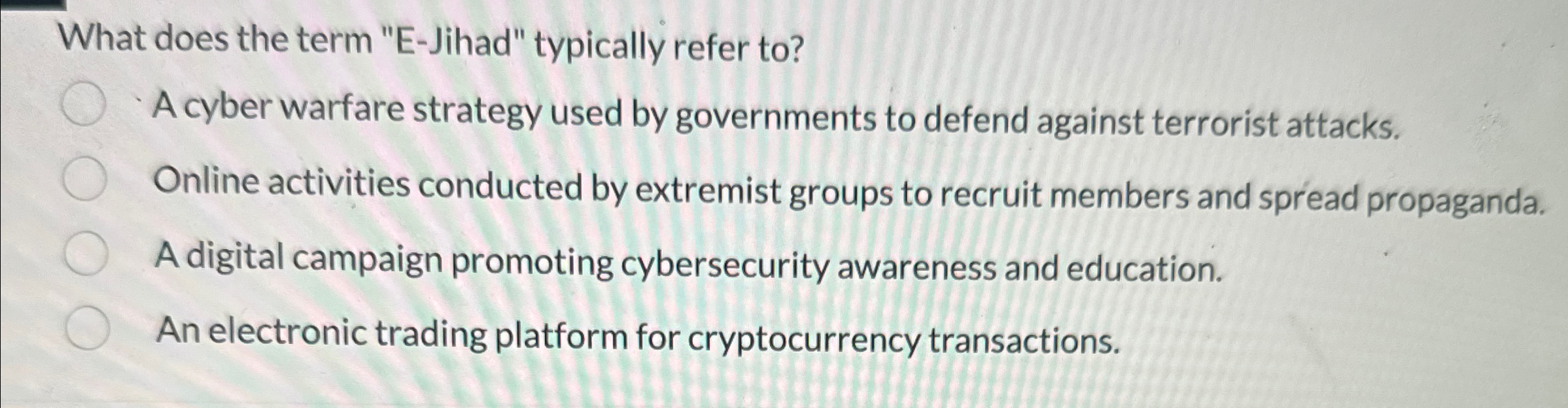 What does the term " E - Jihad" typically refer