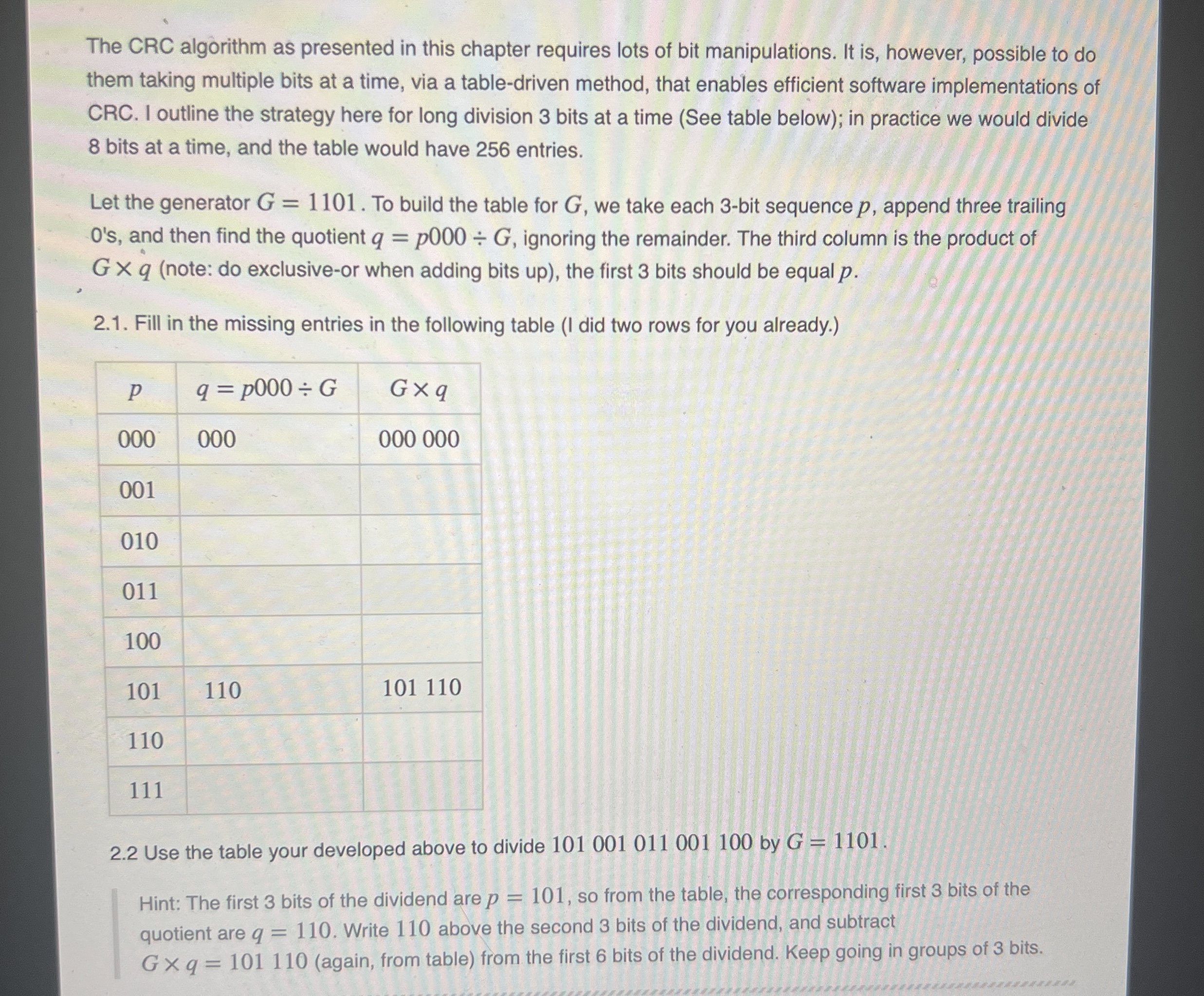 The CRC algorithm as presented in this chapter
