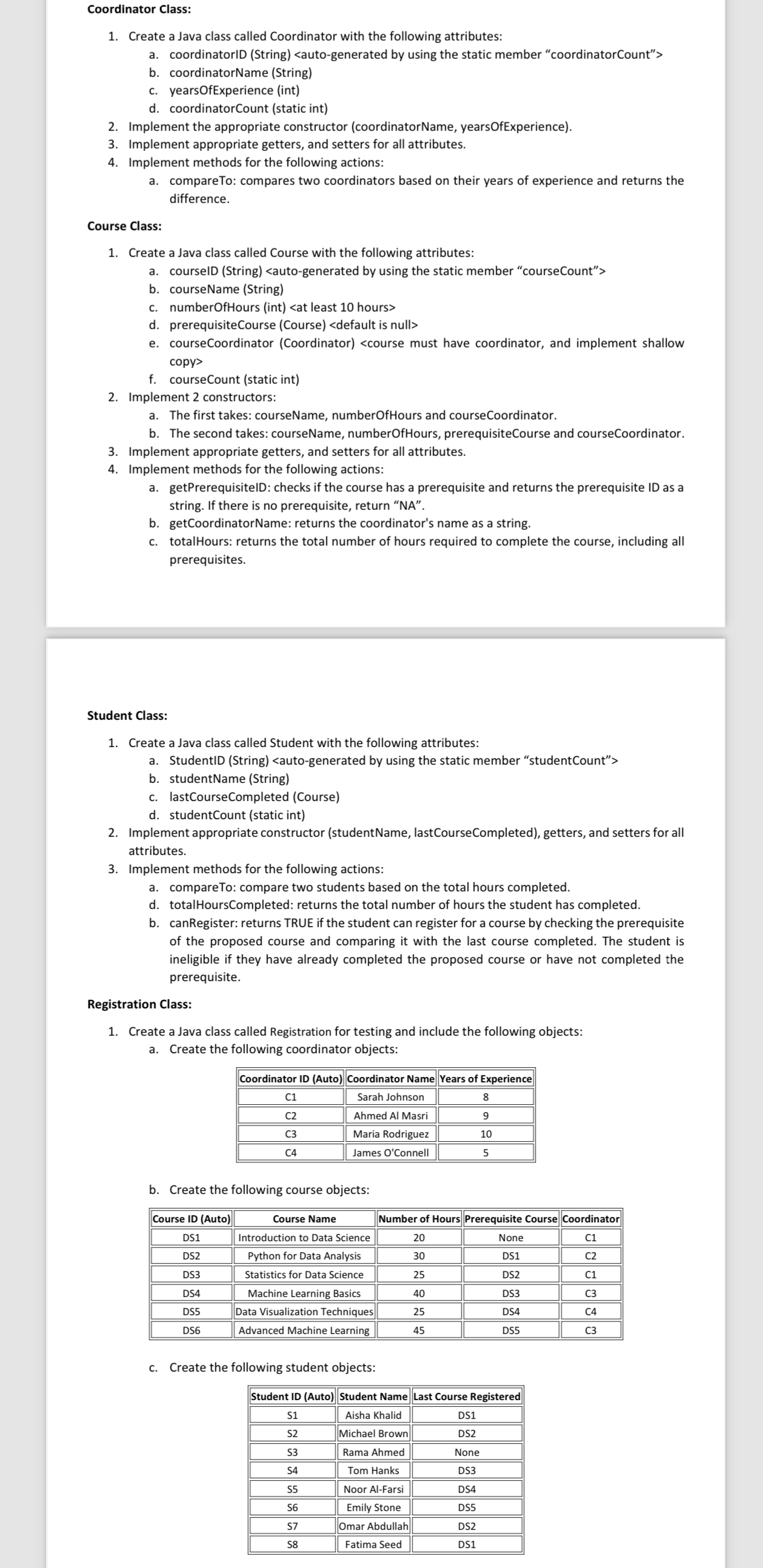 write the following jaba program with this sample