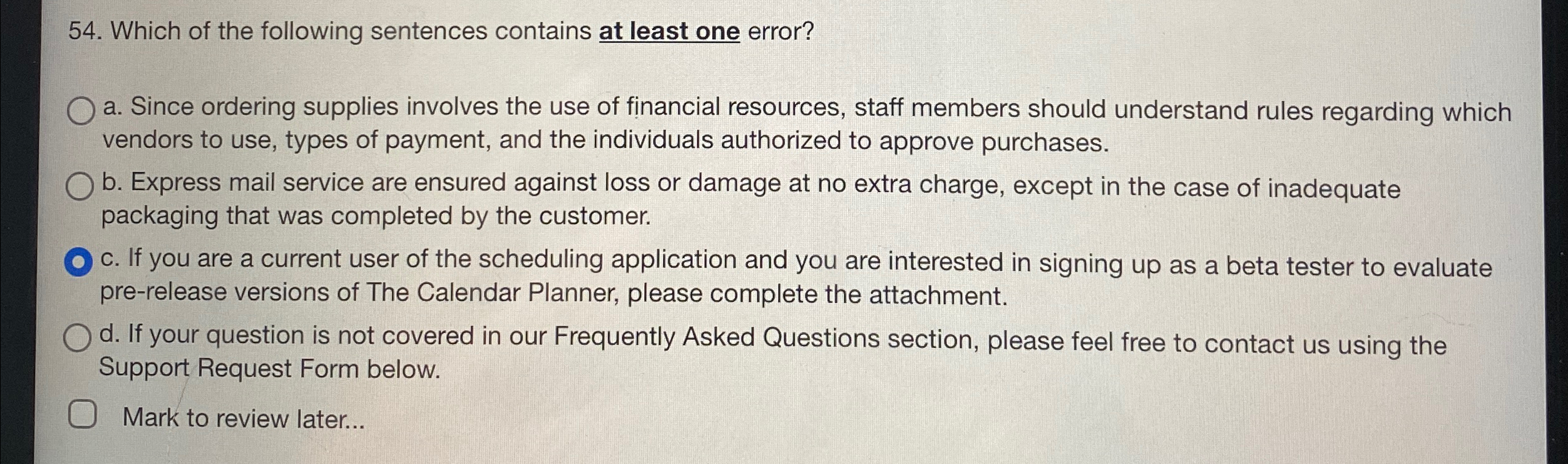 Which of the following sentences contains at