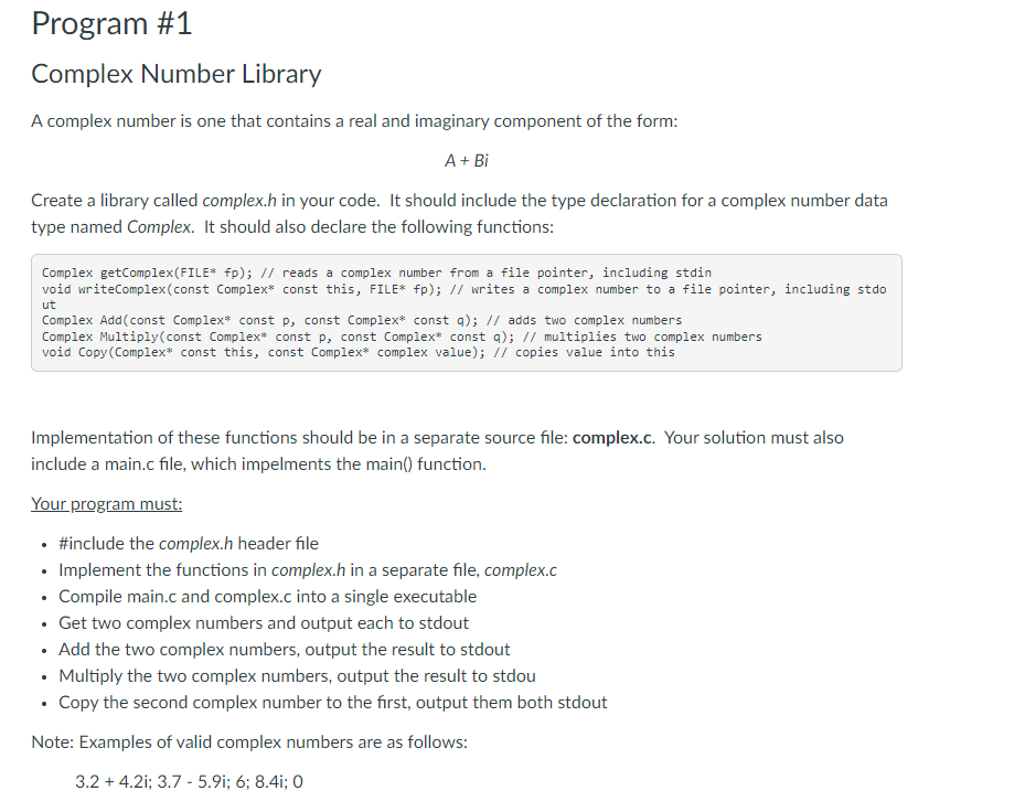 Program # 1 - please write code in C completely (