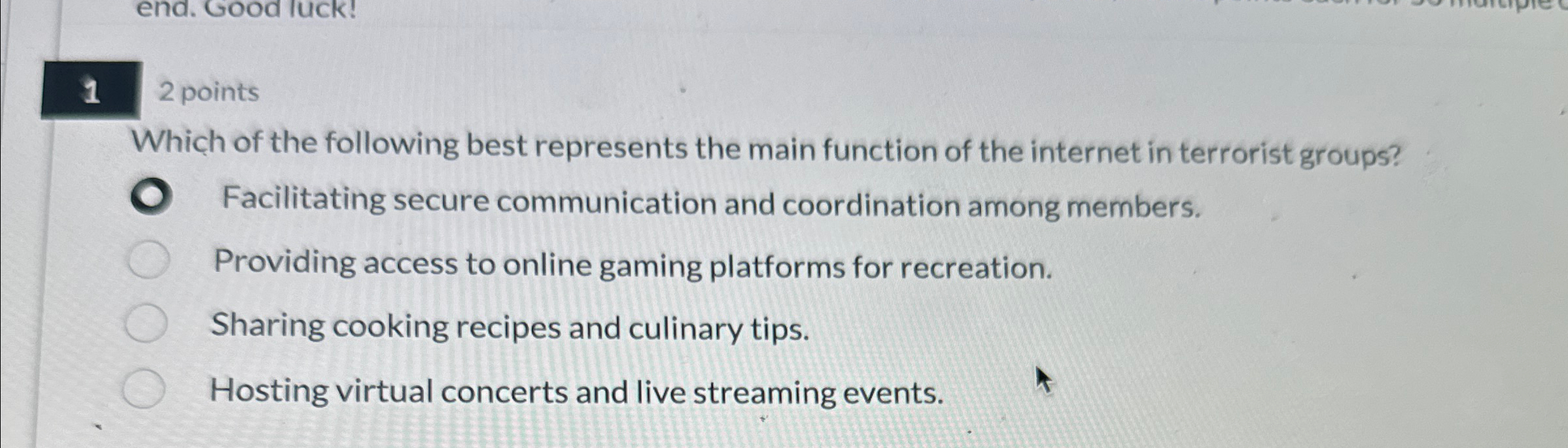 1 2 points Which of the following best represents