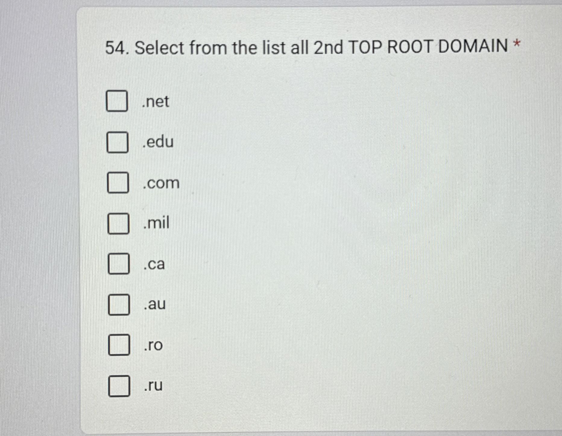 Select from the list all 2 nd TOP ROOT DOMAIN *