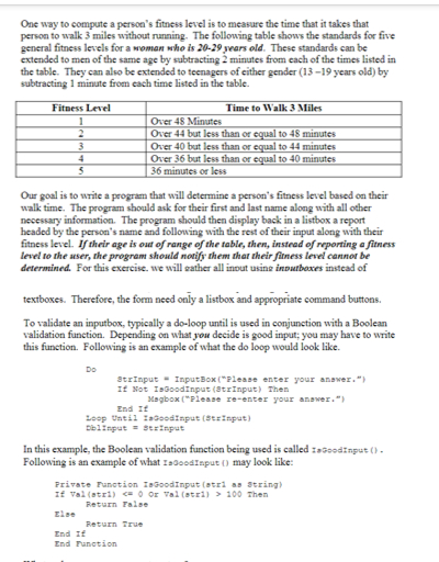 One way to compute a person s fitness level is to