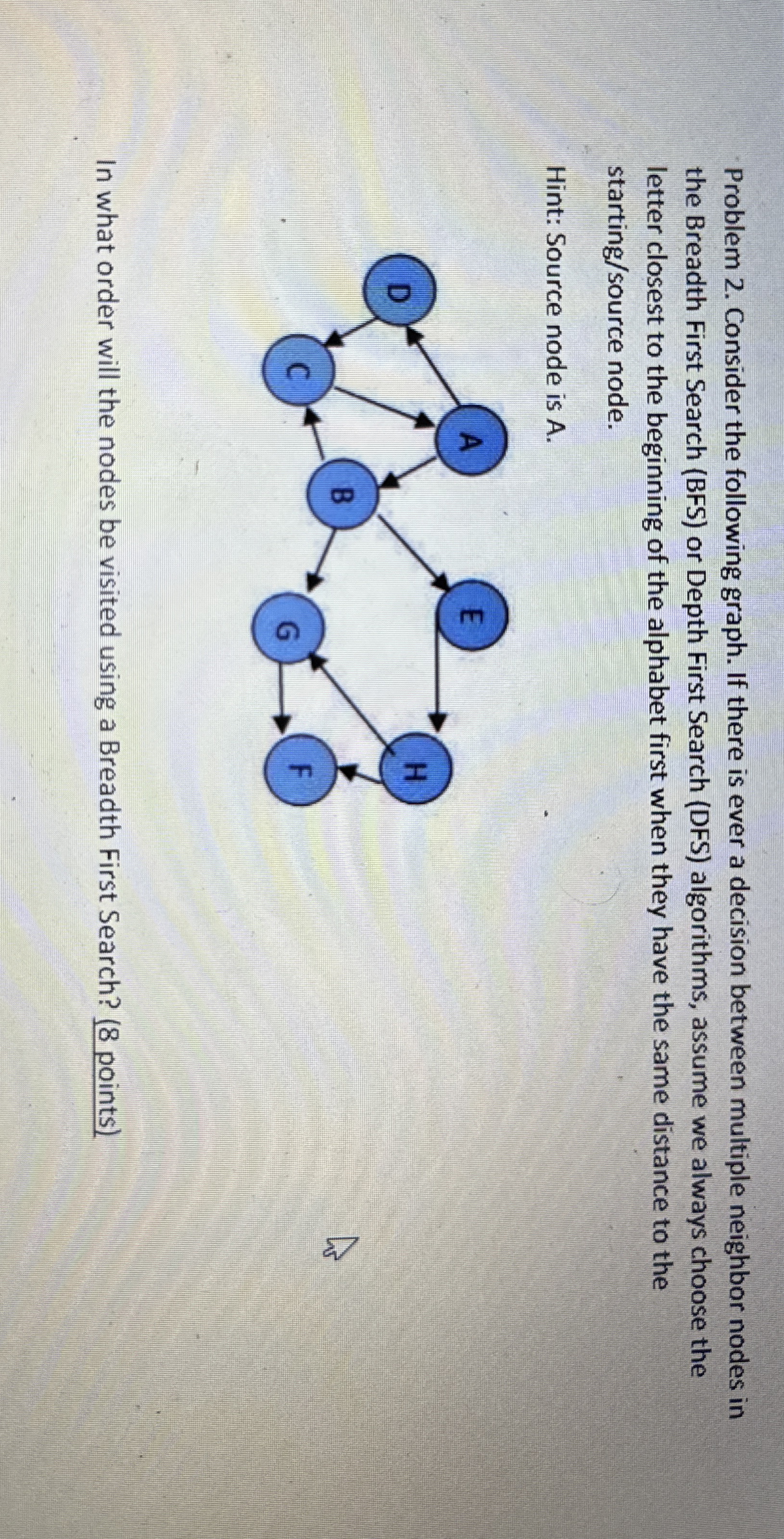 Problem 2 . Consider the following graph. If
