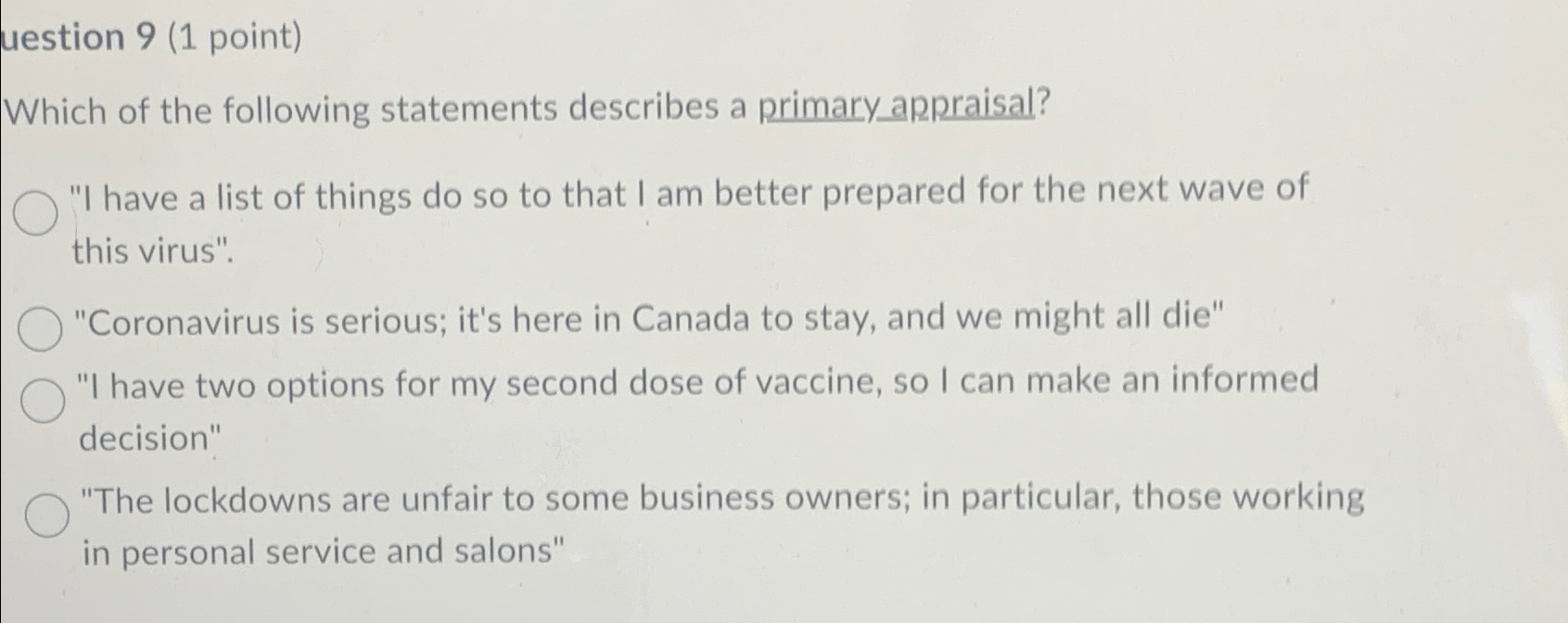 uestion 9 ( 1 point ) Which of the following