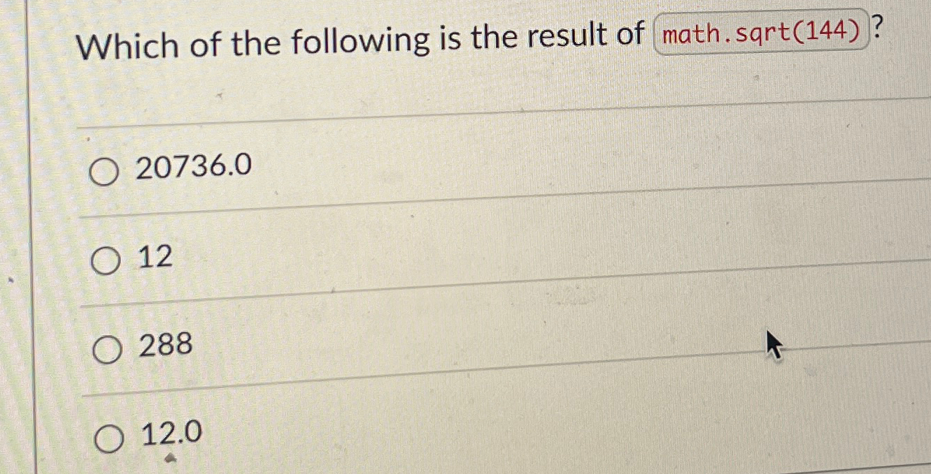 Which of the following is the result of math.sgrt