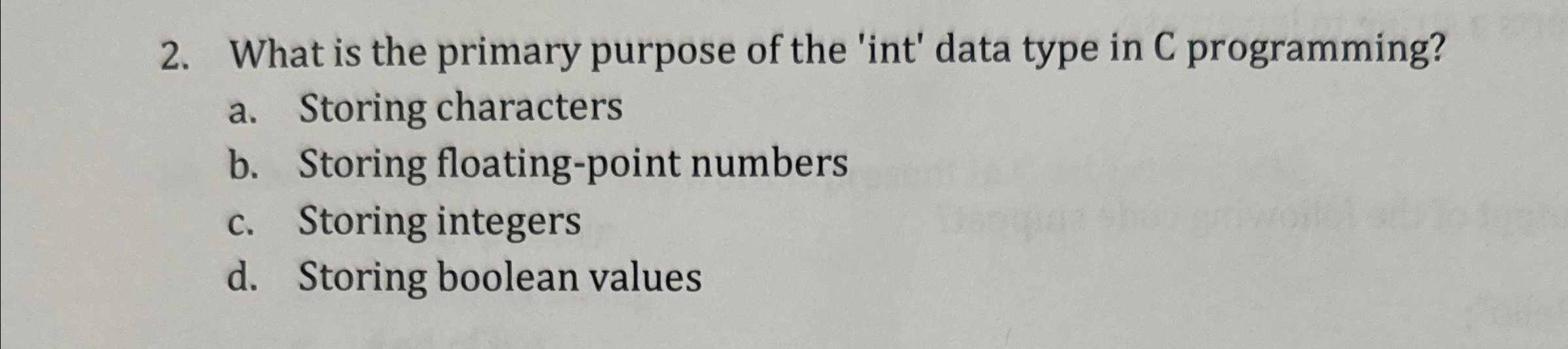 What is the primary purpose of the 'int' data