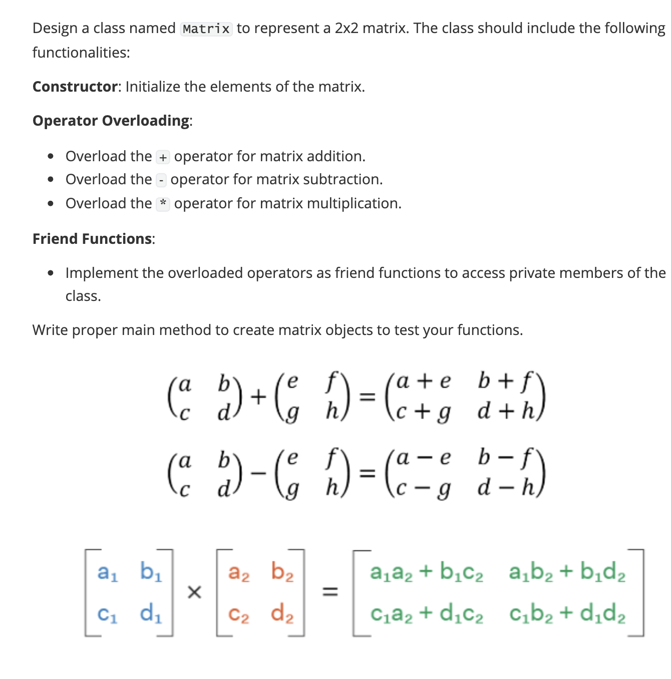 Write proper main method to create matrix objects