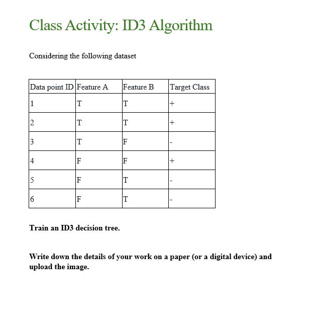 Class Activity: ID 3 Algorithm Considering the