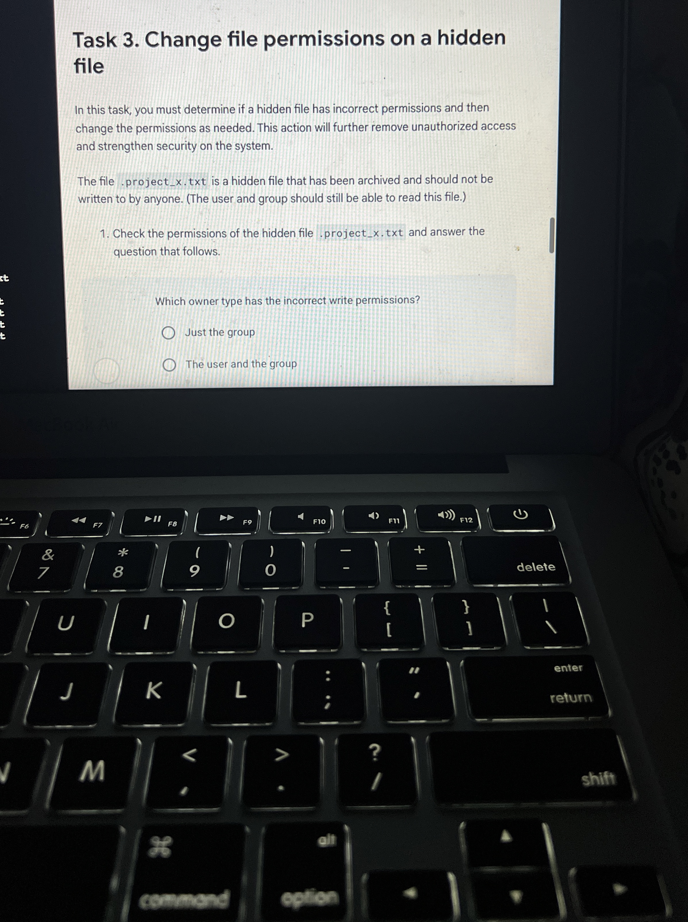 Task 3 . Change file permissions on a hidden file