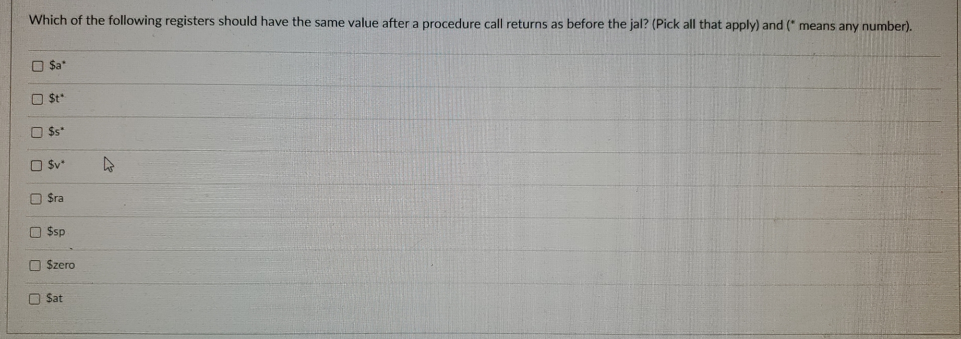 Which of the following registers should have the