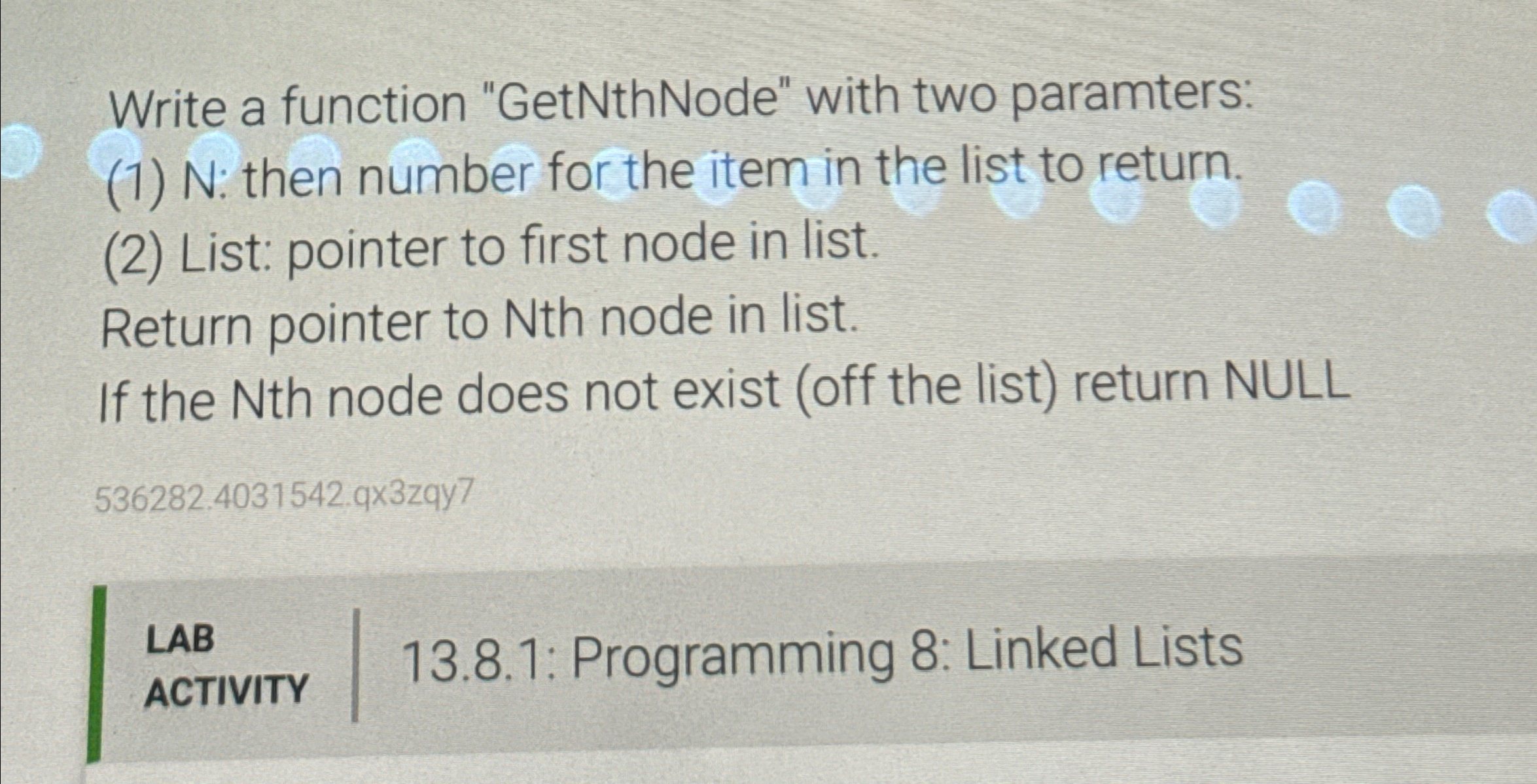Write a function "GetNthNode" with two paramters: