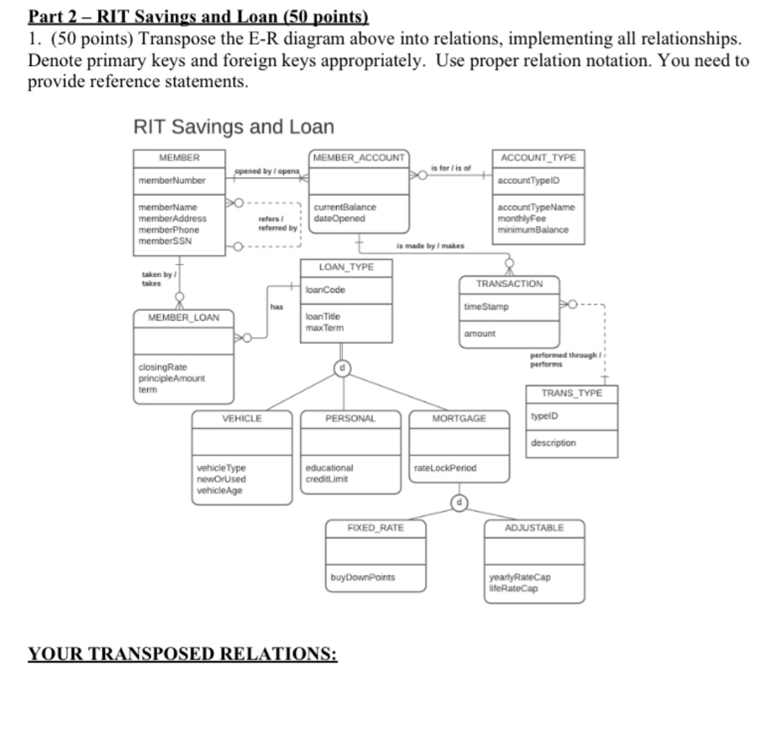 Part 2 - RIT Savings and Loan ( 5 0 points ) ( 5