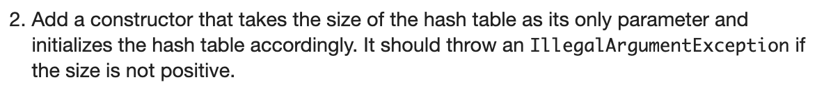 Add a constructor that takes the size of the hash