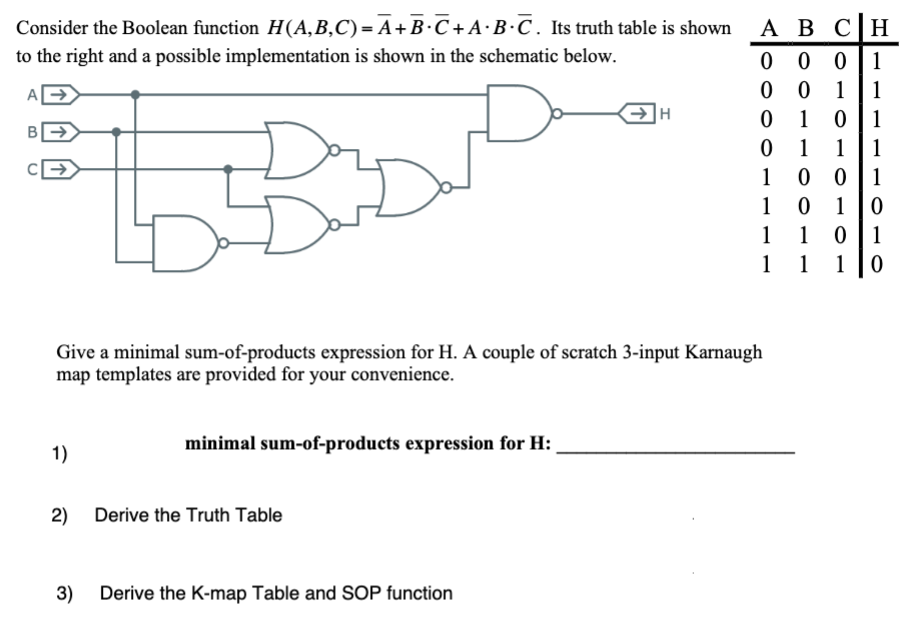 Consider the Boolean function H ( A , B , C ) ? b