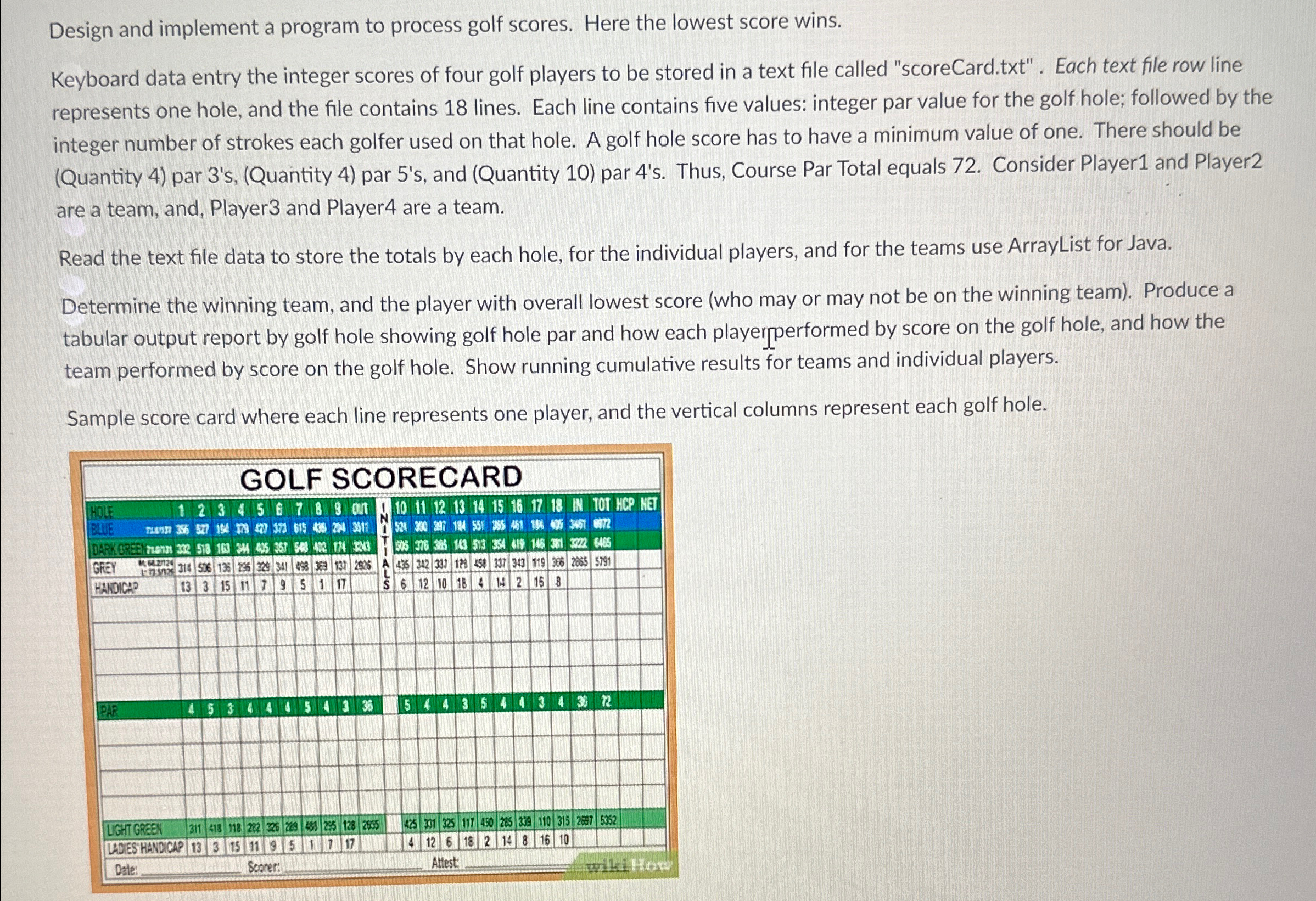 Design and implement a program to process golf